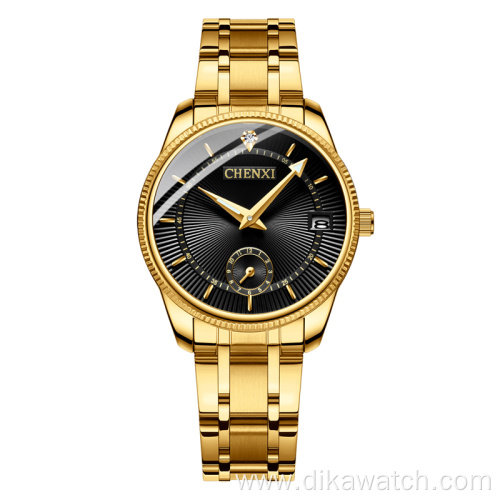 Hot 069 CHENXI All Gold Couple Watch Fashion Simple And Beautiful Calendar Quartz Watch